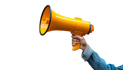 Hand Holding a Bright Yellow Megaphone