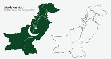 Pakistan map vector illustration with outline map.