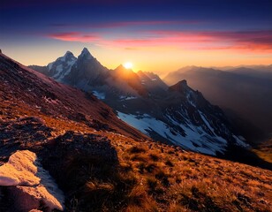 Obraz premium mountain landscape sunset high resolution high details vibrant