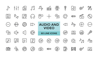 Audio and Video Line Icons. Audio and Video concept icons. Thin line icons set.