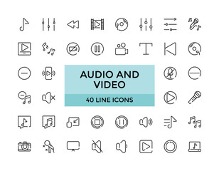 Audio and Video Line Icons. Audio and Video concept icons. Thin line icons set.
