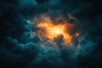 Dark clouds with the sun breaking through, stormy weather, dramatic lighting