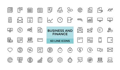 Business And Finance line icons set. UI icon set in a flat design. Thin outline icons pack.