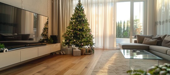 Christmas tree in a modern living room