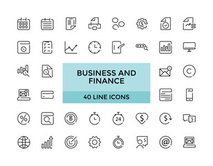 Business And Finance line icons set. UI icon set in a flat design. Thin outline icons pack.