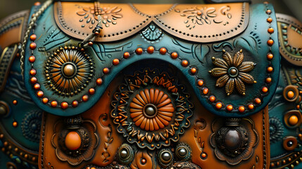 Obraz premium Leather Handbag with Intricate Floral Design Illustration