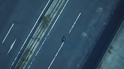 A Solitary Figure Walks on a Cracked Asphalt Road, Background