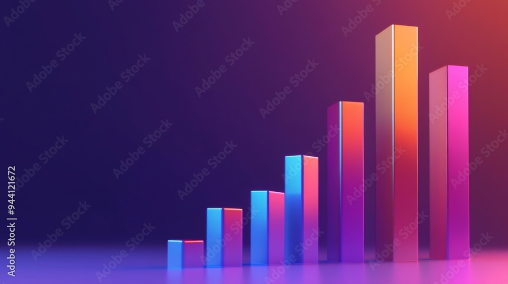 Leinwandbilder A 3D bar graph with animated bars rising and falling, demonstrating dynamic changes in business metrics over time.