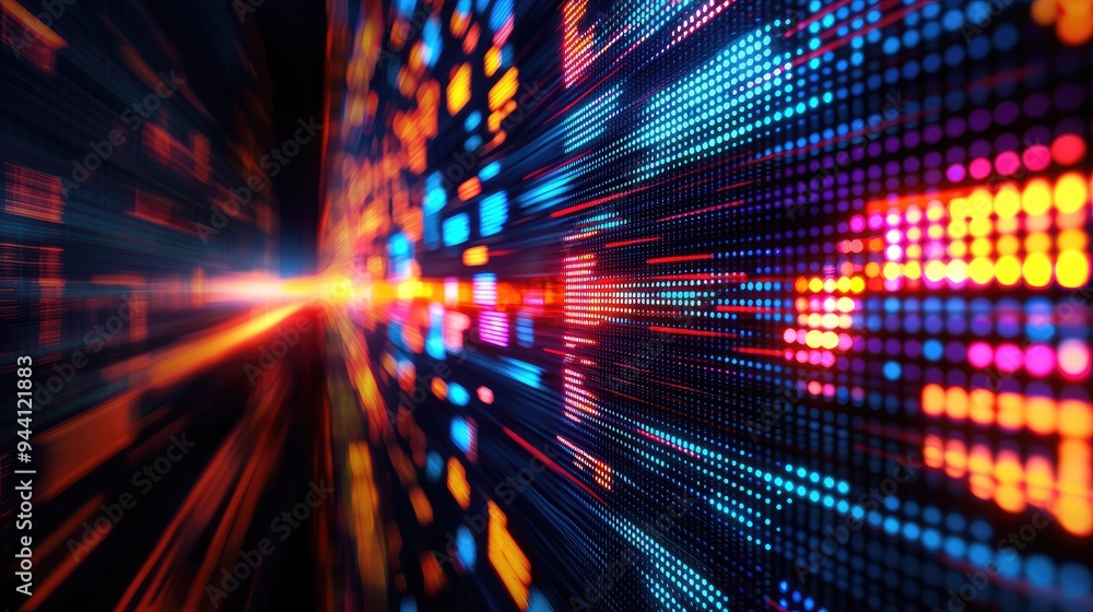 Poster a vibrant abstract background featuring colorful light patterns in motion, perfect for digital art a