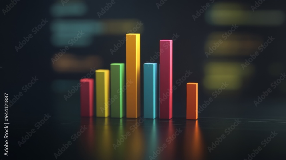 Leinwandbilder A 3D bar graph with animated bars rising and falling, demonstrating dynamic changes in business metrics over time.