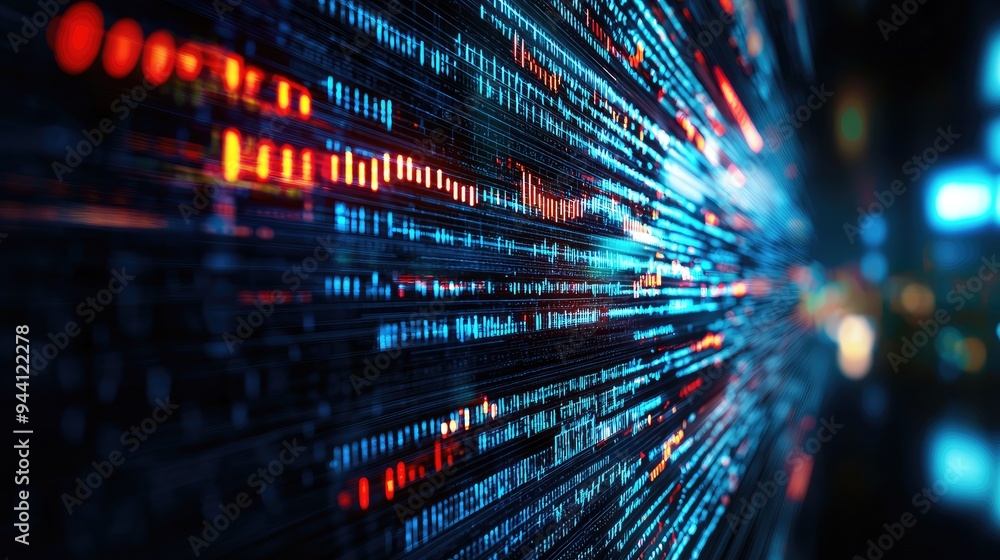 Poster abstract digital wave with vibrant colors and data effect, showcasing technology and innovation in a