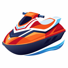 Naklejka premium Red and White Jet Ski With Blue Wake
