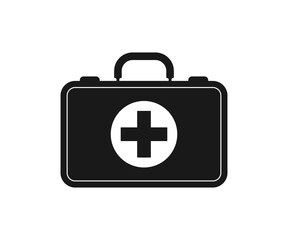 First aid kit bag icon with plus sign. Medical aid sign, health cross medical symbol, medicine emergency illustration icon, safety design. Icon for website design, logo, app, and ui.