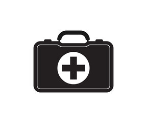 First aid kit bag icon with plus sign. Medical aid sign, health cross medical symbol, medicine emergency illustration icon, safety design. Icon for website design, logo, app, and ui.