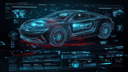 Wireframe Car Scan in a Futuristic Interface