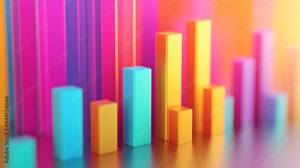 Leinwandbilder A 3D bar graph with animated bars rising and falling, demonstrating dynamic changes in business metrics over time.