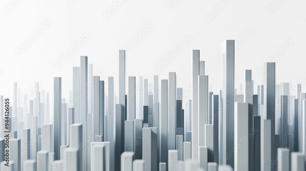 Poster a 3d histogram displaying financial data distribution with bars of varying heights, set against a cl