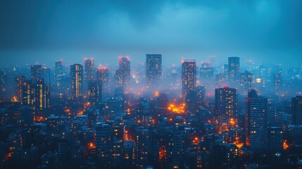 Obraz premium Cityscape at Dusk with Fog