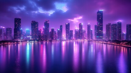 Fototapeta premium Neon Cityscape Reflection