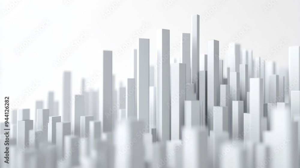 Poster a 3d histogram displaying financial data distribution with bars of varying heights, set against a cl