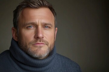 Fototapeta premium Serious Man in Blue Turtleneck