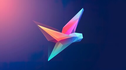 Polygonal bird flying in abstract colorful sky