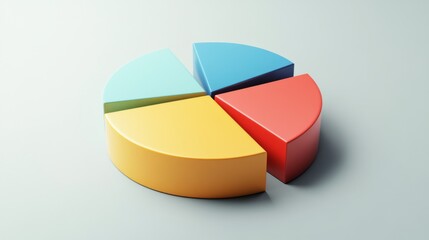 Obraz premium A 3D pie chart displaying financial data, with shadow effects and distinct slices highlighting various expense categories on a light gray background.