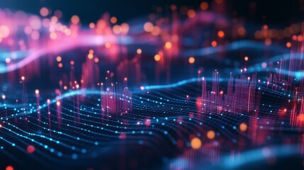 Fototapeta premium A 3D scatter plot with floating data points and a grid background, highlighting key business data and correlations with a high-tech look.