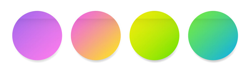 Set of round paper stickers. Stick in notes. Purple, pink, yellow, green, blue gradient colors. Multicolor post it notes. Sheets of paper. Tag, sticky note	