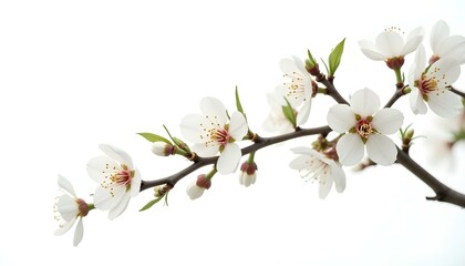 Obraz premium Branch with white cherry blossom isolated on white background