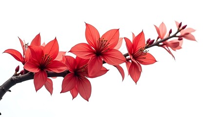 Obraz premium Branch with Vibrant Red Flowers on white background
