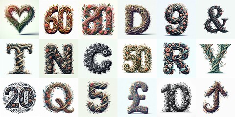 Branches and flowers spring Lettering Typeface. AI generated illustration