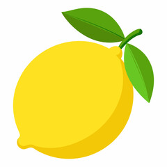 Single Yellow Lemon with Green Leaves on White Background