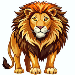 A Cartoon Lion With a Large Mane Stands Facing Forward