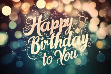 Hand-lettered "Happy Birthday to You" on a blurred background with bokeh, in an elegant calligraphic style Generative AI
