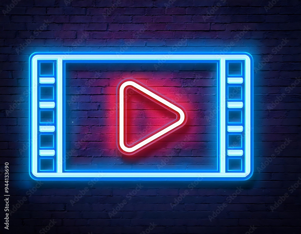 Poster vector realistic isolated neon sign video player customizable color font alphabet decoration display