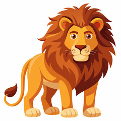 A cartoon illustration of a brown lion with a thick mane