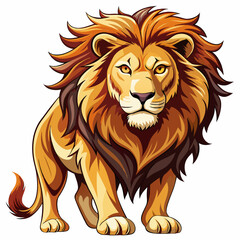 A Proud Lion with a Full Mane Standing on White Background