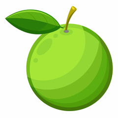 Green Apple with Leaf and Stem on White Background