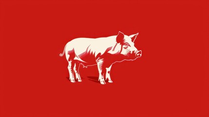Stylized pig, rendered in a graphic art style with a red background. The pig is depicted in a side profile, with its body and features outlined in white and red, creating a striking contrast