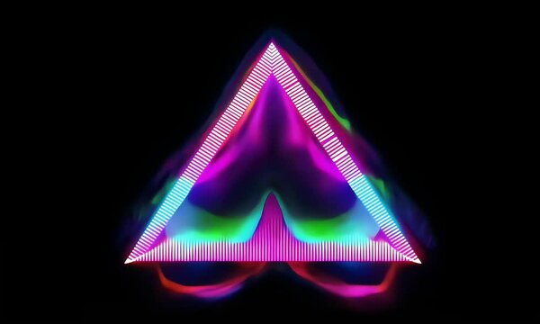 Vibrant neon triangle with pulsating colors on a black background