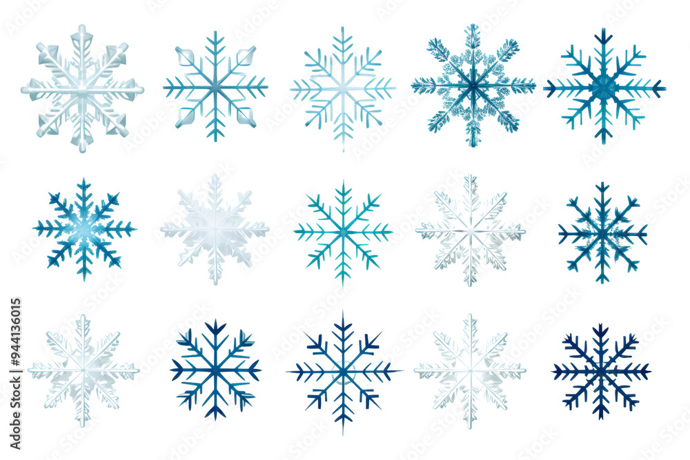 Aufkleber Different snowflake designs on a white background Isolated on white background
