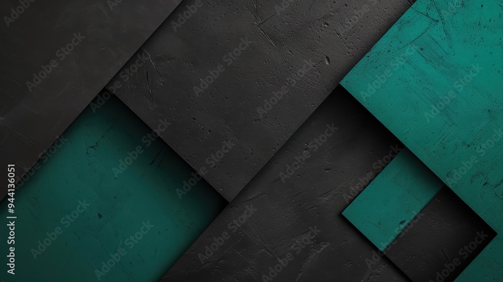 Poster abstract composition of geometric shapes with a color scheme of black and teal