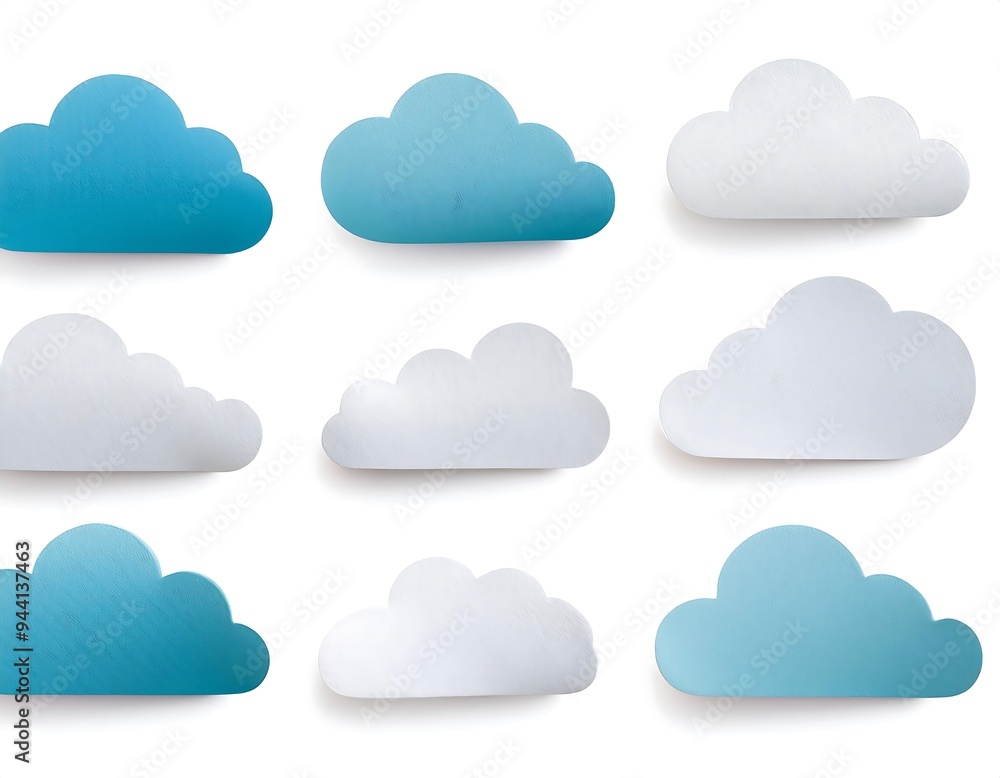 Poster vector set isolated realistic paper clouds icon decoration display white background