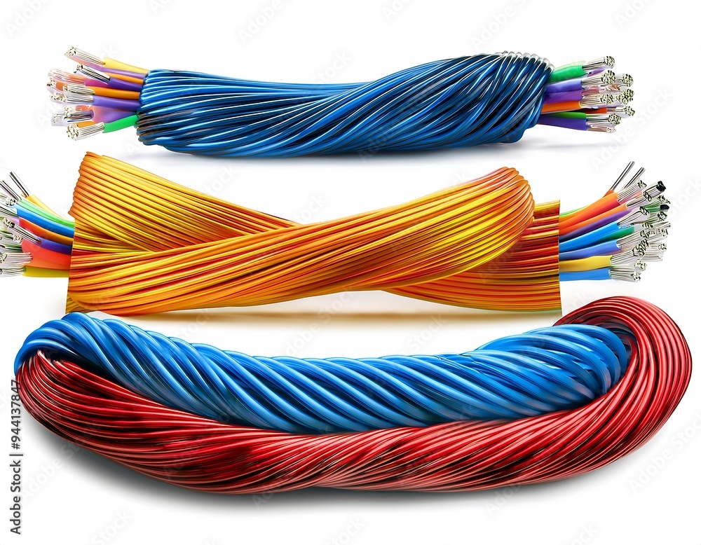 Poster vector set realistic isolated electrical wires decoration display white background concept flexible 