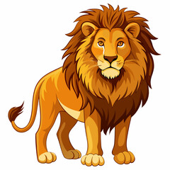 A Cartoon Illustration of a Standing Lion with a Full Mane