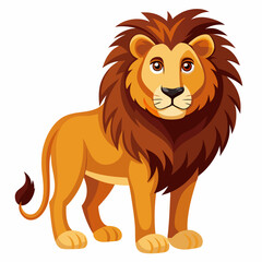 Fototapeta premium Cartoon illustration of a majestic lion standing on a white background