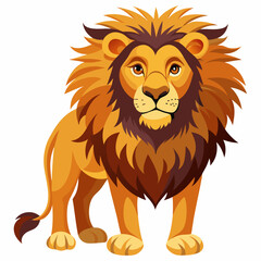 Cartoon illustration of a brown lion with a flowing mane