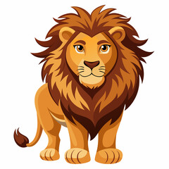 Cartoon Lion with Brown Mane Standing on White Background
