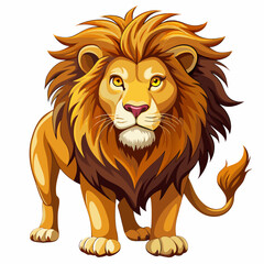 A majestic lion with a thick mane, standing on a white background.
